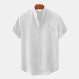 Alarie | Men’s Heathered Linen-Blend Collarless Shirt