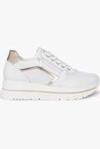 Chic Hidden Wedge Sneakers in White/Gold with Lace-Up Design and Perforated Panels 0