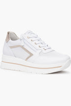 Chic Hidden Wedge Sneakers in White/Gold with Lace-Up Design and Perforated Panels 1