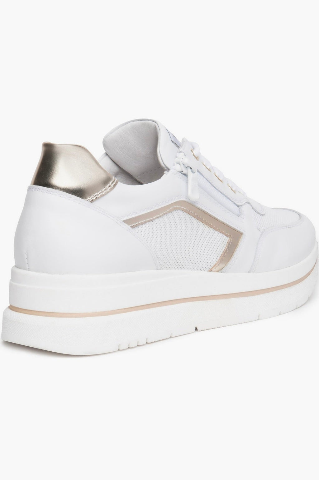 Chic Hidden Wedge Sneakers in White/Gold with Lace-Up Design and Perforated Panels 2