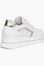 Chic Hidden Wedge Sneakers in White/Gold with Lace-Up Design and Perforated Panels 2