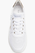 Chic Hidden Wedge Sneakers in White/Gold with Lace-Up Design and Perforated Panels 3