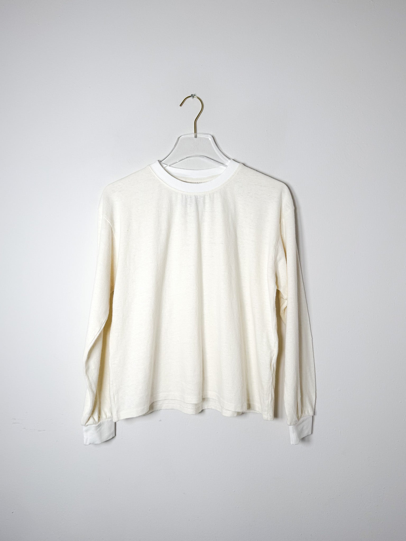 Cropped Long Sleeve T Shirt in Washed White | Women's Relaxed Fit Top in Hemp and Organic Cotton 0