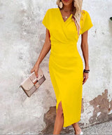 Riza | Women’s V-Neck Wrap Midi Dress