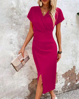 Riza | Women’s V-Neck Wrap Midi Dress