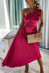 Mandie | Women’s One-Shoulder Pleated Maxi Dress