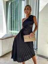 Mandie | Women’s One-Shoulder Pleated Maxi Dress
