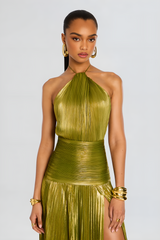 Peridelle | Women’s Metallic Halter Maxi Dress