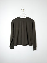 Olive Green Long Sleeve Crop Top for Women | Relaxed Fit Hemp Cotton Blend Tee 0