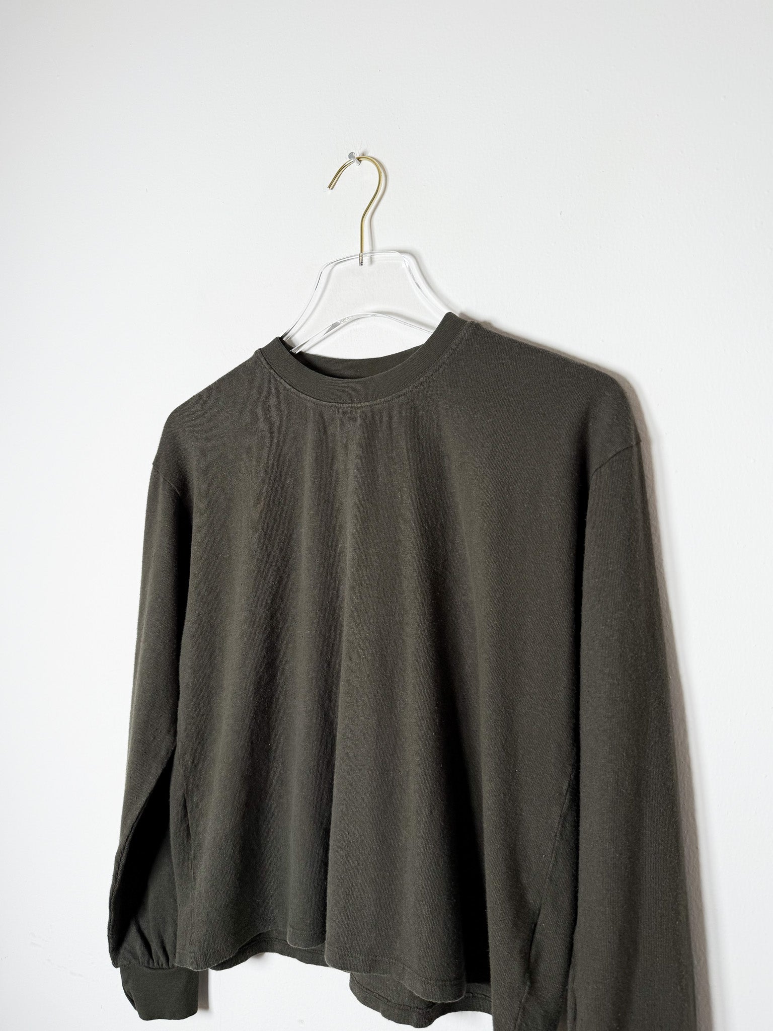 Olive Green Long Sleeve Crop Top for Women | Relaxed Fit Hemp Cotton Blend Tee 1