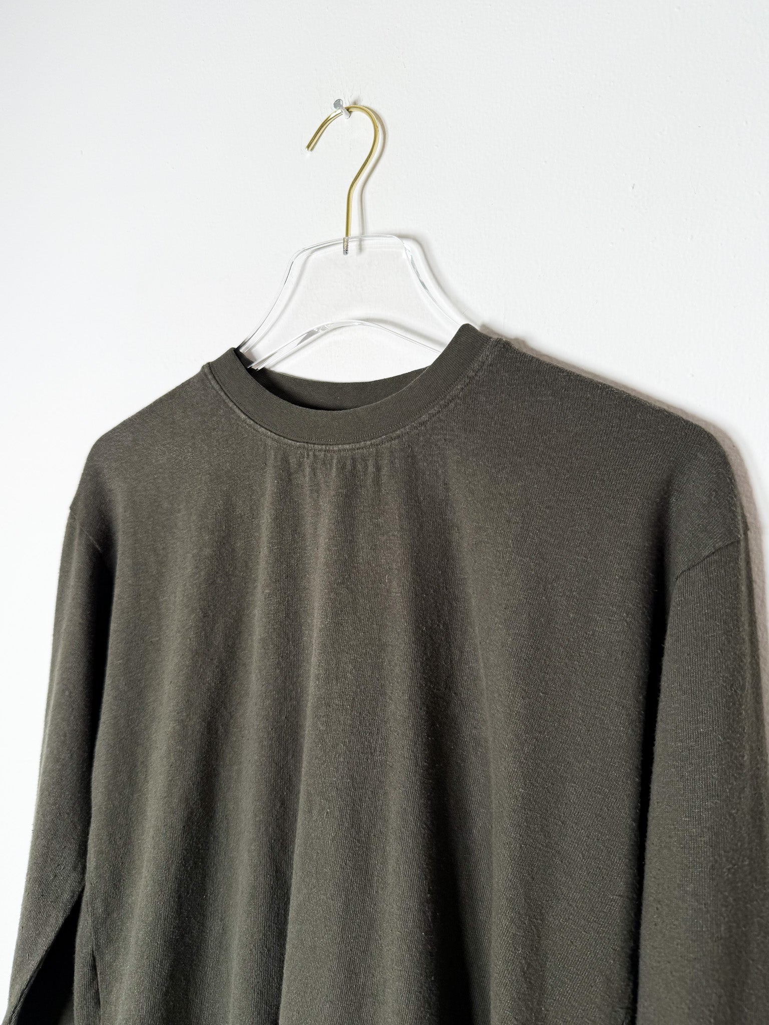 Olive Green Long Sleeve Crop Top for Women | Relaxed Fit Hemp Cotton Blend Tee 2