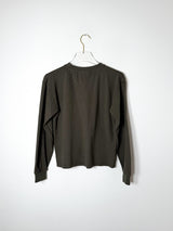 Olive Green Long Sleeve Crop Top for Women | Relaxed Fit Hemp Cotton Blend Tee 3