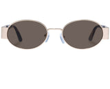 Satin Gold and Charcoal Tortoiseshell Oval Metal Sunglasses with Brown Mono Lenses