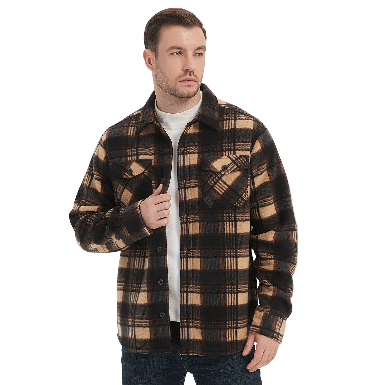 Sherpa Lined Overshirt Jacket for Men and Women | Cozy Brushed Fleece Layering Piece 1