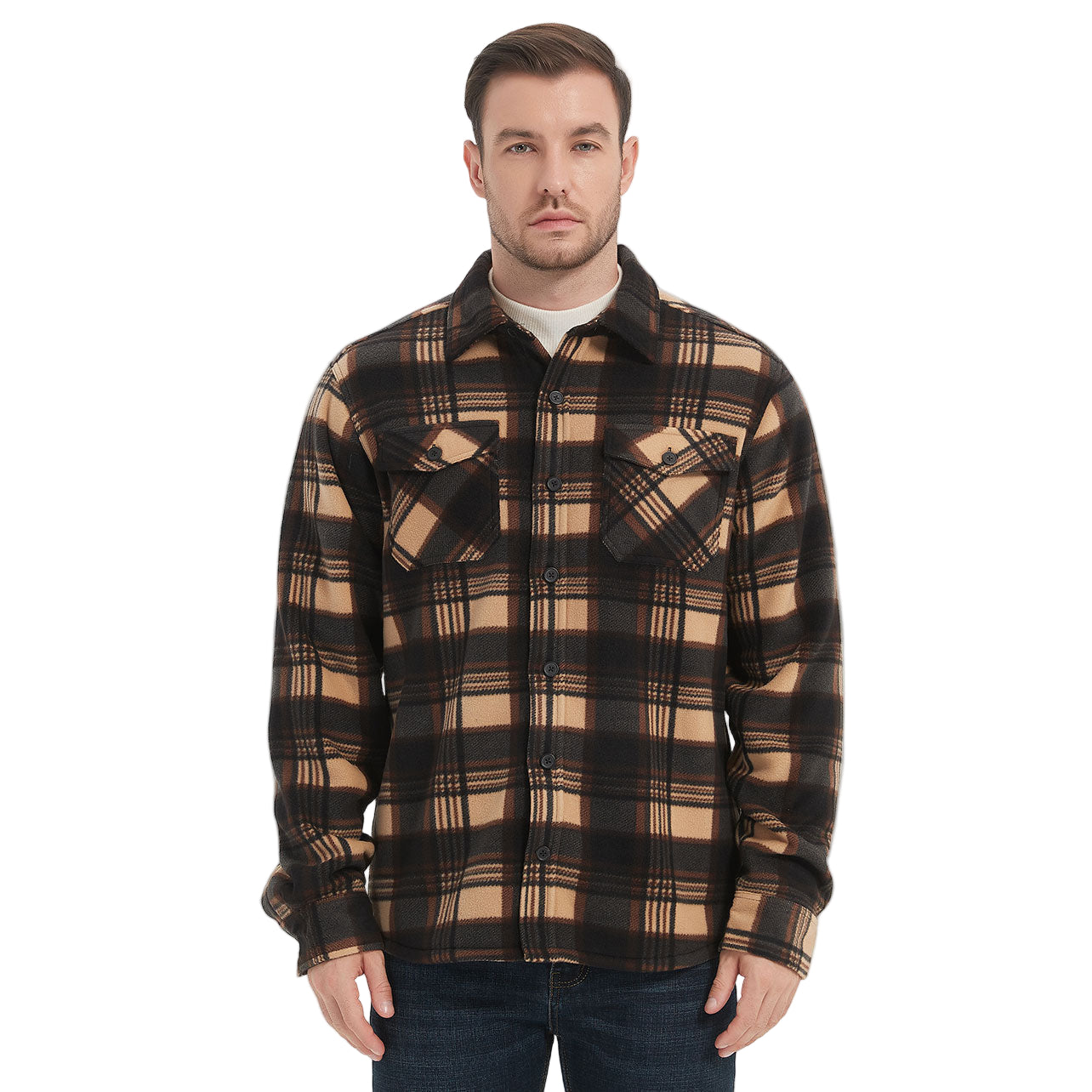 Sherpa Lined Overshirt Jacket for Men and Women | Cozy Brushed Fleece Layering Piece 2