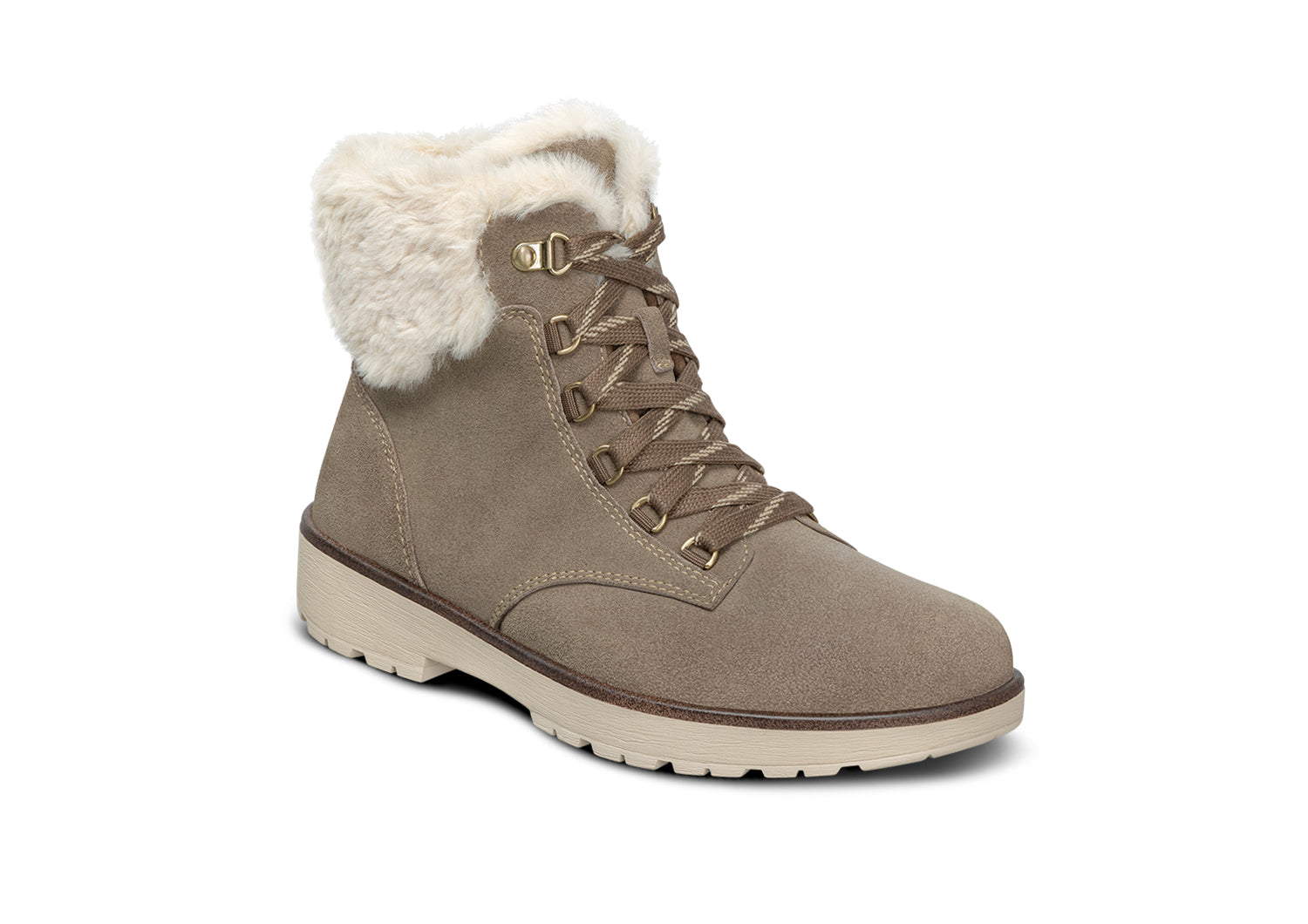 Stella | Taupe Suede Hiking Boots for Women with Faux Fur Cuff and Ortho-Cushion™ Comfort 0