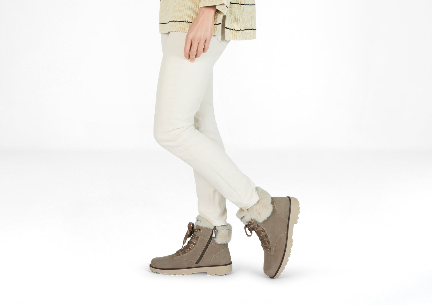 Stella | Taupe Suede Hiking Boots for Women with Faux Fur Cuff and Ortho-Cushion™ Comfort 1