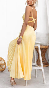 Sunny | Women’s Yellow Pleated V-Neck Maxi Dress