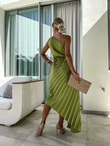 Mandie | Women’s One-Shoulder Pleated Maxi Dress