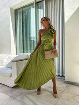 Mandie | Women’s One-Shoulder Pleated Maxi Dress